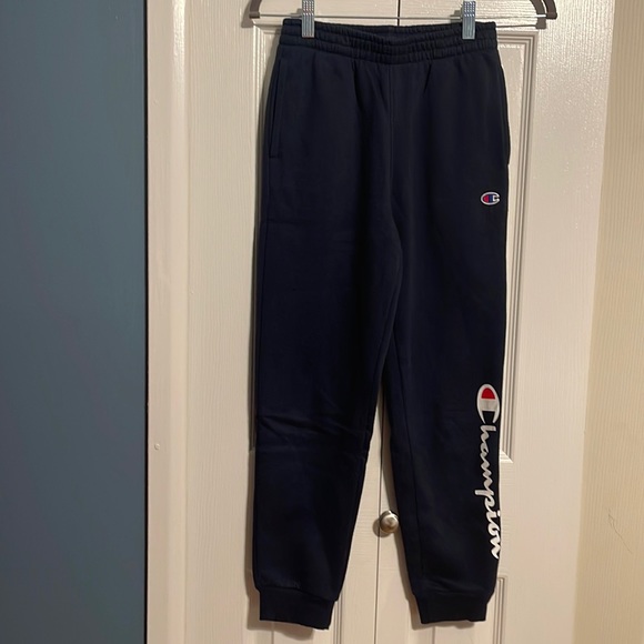 Champion sweat pants with cuffed bottom in navy blue size kids medium - Picture 1 of 6